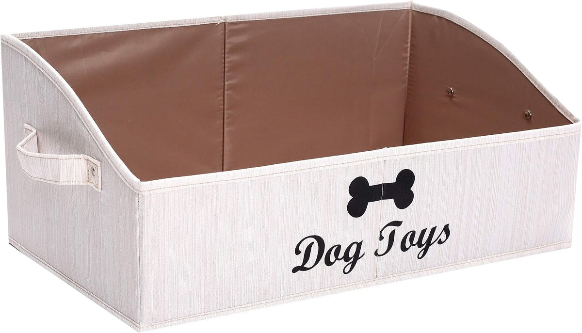 Linen-Cotton Blend Dog Toy Basket,Collapsible Dog Toy Box,Dog Toy Bin Storage-Perfect for Organizing Pet Toys,Blankets,Leashes,Rope Toys,Clothing - Beige