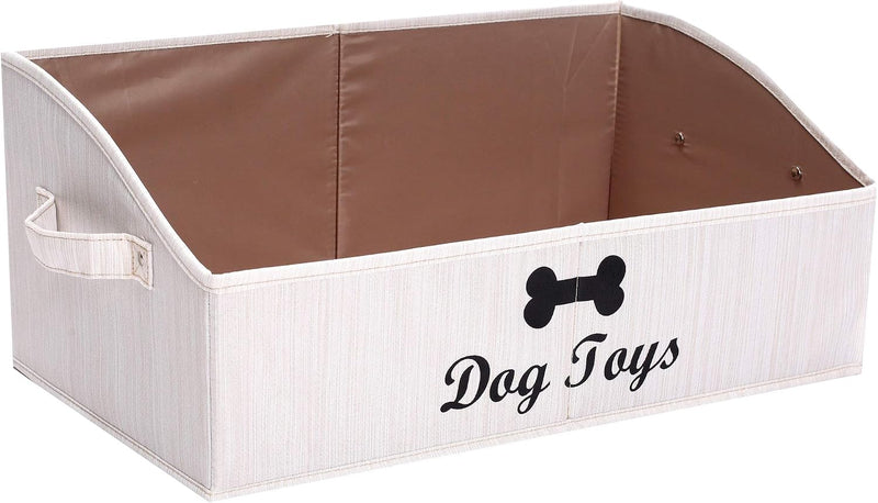 Linen-Cotton Blend Dog Toy Basket,Collapsible Dog Toy Box,Dog Toy Bin Storage-Perfect for Organizing Pet Toys,Blankets,Leashes,Rope Toys,Clothing - Beige