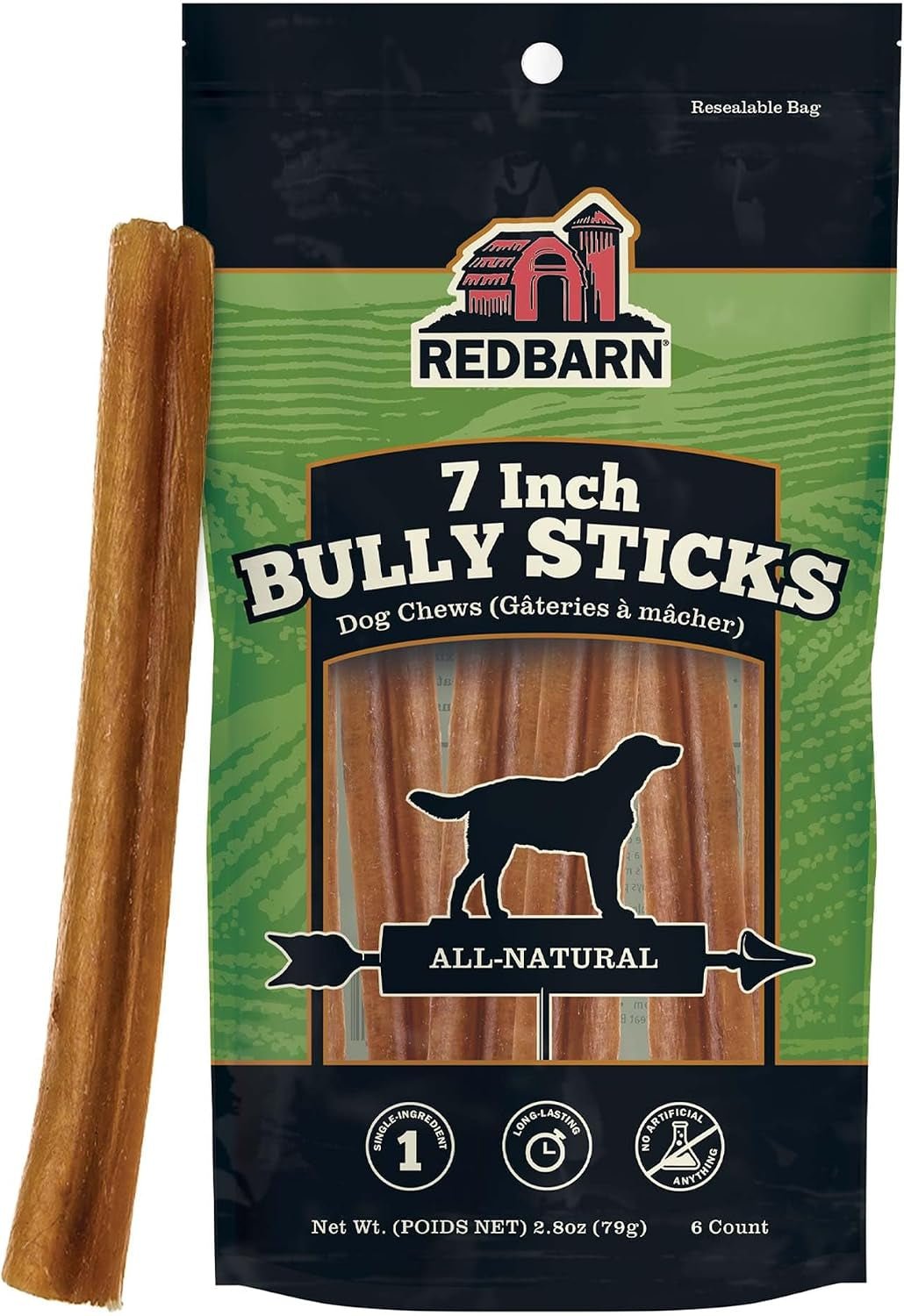 Redbarn 7" Bully Sticks 100% Natural, Long Lasting, Rawhide Free, 6 Count