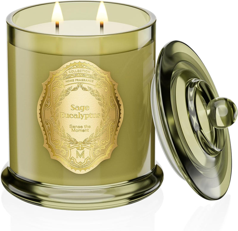 Sage Eucalyptus Candles for Home Scented, 2 Wick 12.7Oz Soy Wax Candles 70 Hours Long Burning,Non Toxic Candles Gift for Stress Relief, Meditation, Yoga