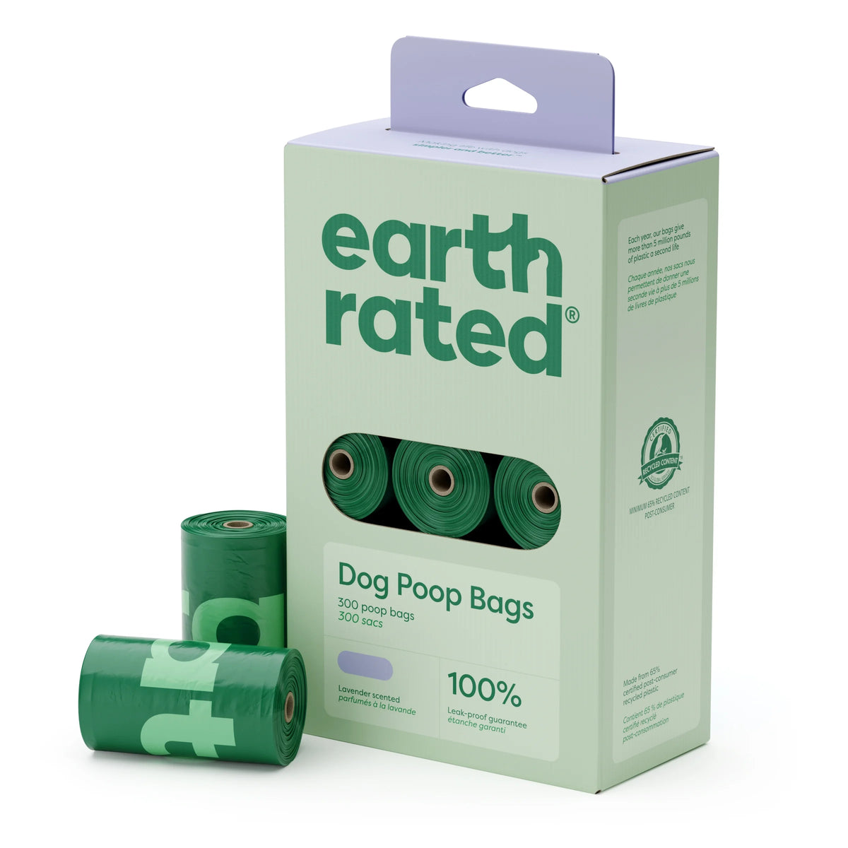Leak-Proof Dog Poop Bags, Lavender, 300 Count, 15 Refill Rolls