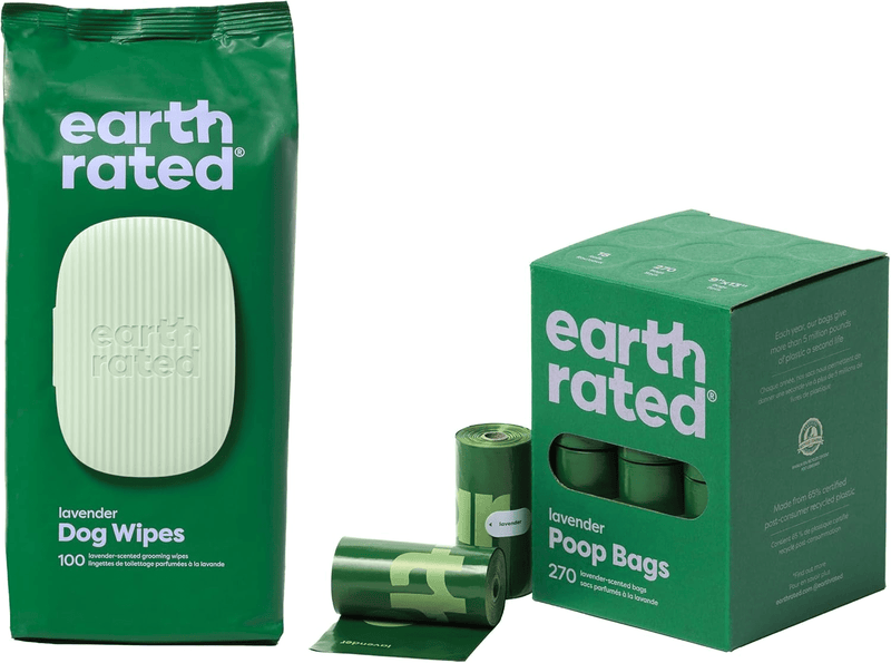 Earth Rated Lavender Walk & Groom Bundle, 270 Bags + 100 Grooming Wipes